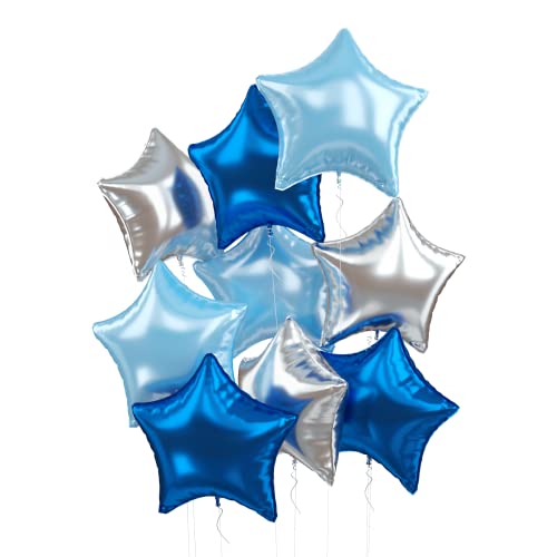 Folien Luftballon Sterne Helium 9 Stück Königs Hell Blau Silber Pentagramm Aluminium FolienBallons Set 18 Zoll Sterne Mylar Luftballons für Geburtstags Babyparty Abschluss Feier Party Dekorationen von GRESAHOM