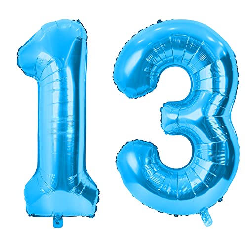Luftballons 13 100cm Blau Nummer Riesen Geburtstagsdeko folienballons XXL Happy Birthday Digital 1 3 Ballons für Geburtstagsfeier Dekoration für Jungen, Mädchen, Men, Frauen von GRESAHOM