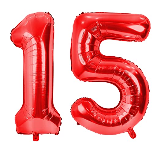 GRESAHOM Luftballons 15 100cm Rot Nummer Riesen Geburtstagsdeko folienballons XXL Happy Birthday Digital 1 5 Ballons für Geburtstagsfeier Dekoration für Jungen, Mädchen, Men, Frauen von GRESAHOM