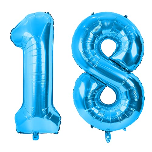 GRESAHOM Luftballons 18 100cm Blau Nummer Riesen Geburtstagsdeko folienballons XXL Happy Birthday Digital 1 8 Ballons für Geburtstagsfeier Dekoration für Jungen, Mädchen, Men, Frauen von GRESAHOM