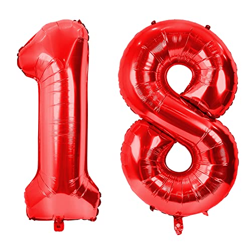 GRESAHOM Luftballons 18 100cm Rot Nummer Riesen Geburtstagsdeko folienballons XXL Happy Birthday Digital 1 8 Ballons für Geburtstagsfeier Dekoration für Jungen, Mädchen, Men, Frauen von GRESAHOM