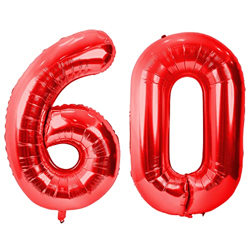GRESAHOM Luftballons 60 100cm Rot Nummer Riesen Geburtstagsdeko folienballons XXL Happy Birthday Digital 6 0 Ballons für Geburtstagsfeier Dekoration für Jungen, Mädchen, Men, Frauen von GRESAHOM