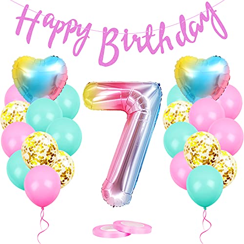 Geburtstagsdeko Mädchen 7 Jahr, Luftballon 7. Geburtstag Rosa, Ballon 7. Geburtstag, Riesen Folienballon Zahl 7, Happy Birthday Girlande Folienballon für 7 Deko Geburtstag Party Mädchen von GRESAHOM
