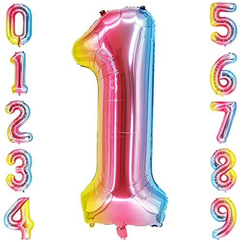 Luftballons 1 100cm Riesen Nummer Geburtstagsdeko folienballons XXL Happy Birthday Digital 1 Gradient Regenbogen Ballons für Geburtstagsfeier Dekoration für Jungen, Mädchen, Men, Frauen von GRESAHOM