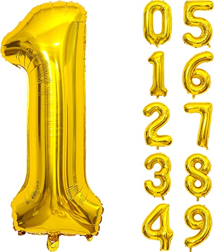 Luftballons 1 100cm Riesen Nummer Geburtstagsdeko folienballons XXL Happy Birthday Digital Ballon 1 Gold Ballons für Geburtstagsfeier Dekoration für Jungen, Mädchen, Men, Frauen Party Supplies von GRESAHOM