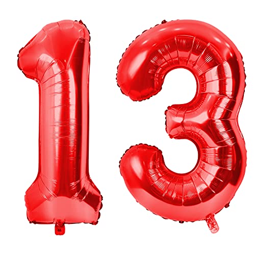 GRESAHOM Luftballons 13 100cm Rot Nummer Riesen Geburtstagsdeko folienballons XXL Happy Birthday Digital 1 3 Ballons für Geburtstagsfeier Dekoration für Jungen, Mädchen, Men, Frauen von GRESAHOM
