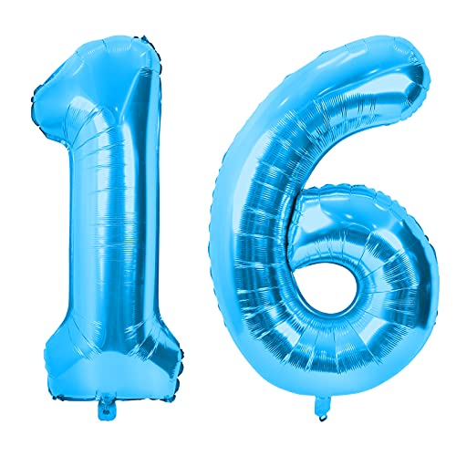 GRESAHOM Luftballons 16 100cm Blau Nummer Riesen Geburtstagsdeko folienballons XXL Happy Birthday Digital 1 6 Ballons für Geburtstagsfeier Dekoration für Jungen, Mädchen, Men, Frauen von GRESAHOM