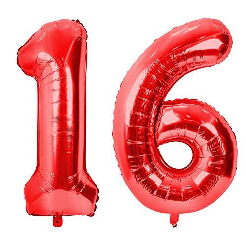 Luftballons 16 100cm Rot Nummer Riesen Geburtstagsdeko folienballons XXL Happy Birthday Digital 1 6 Ballons für Geburtstagsfeier Dekoration für Jungen, Mädchen, Men, Frauen von GRESAHOM