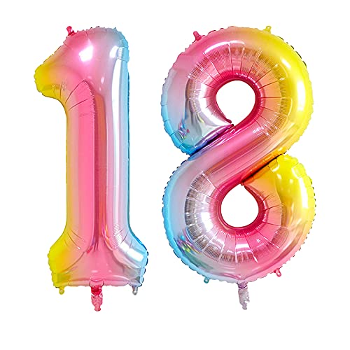 GRESAHOM Luftballons 18 100cm Riesen Nummer Geburtstagsdeko folienballons XXL Happy Birthday Digital 1 8 Gradient Regenbogen Ballons für Geburtstagsfeier Dekoration für Jungen, Mädchen, Men, Frauen von GRESAHOM
