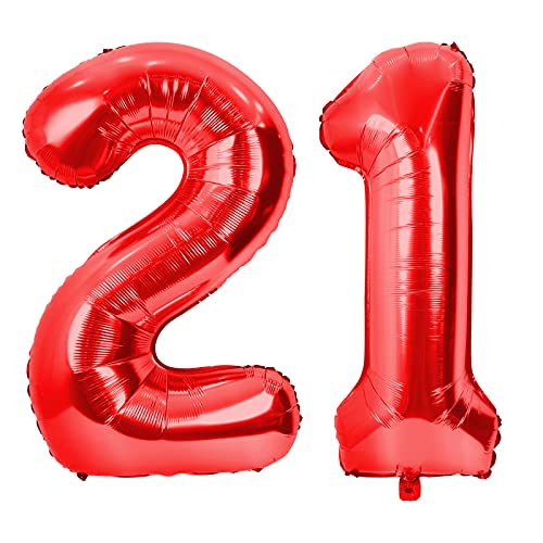 GRESAHOM Luftballons 21 100cm Rot Nummer Riesen Geburtstagsdeko folienballons 12 XXL Happy Birthday Digital 1 2 Ballons für Geburtstagsfeier Dekoration für Jungen, Mädchen, Men, Frauen von GRESAHOM