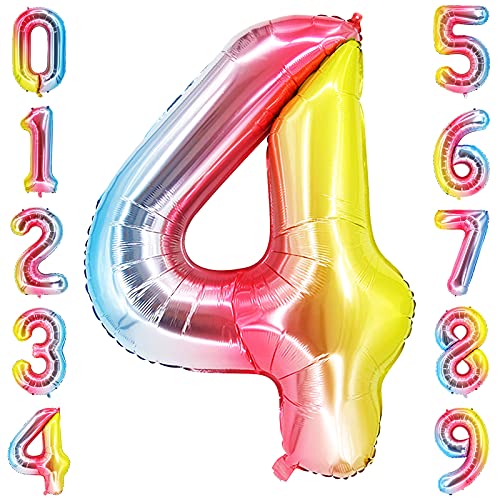 Luftballons 4 100cm Riesen Nummer Geburtstagsdeko folienballons XXL Happy Birthday Digital 4 Gradient Regenbogen Ballons für Geburtstagsfeier Dekoration für Jungen, Mädchen, Men, Frauen von GRESAHOM