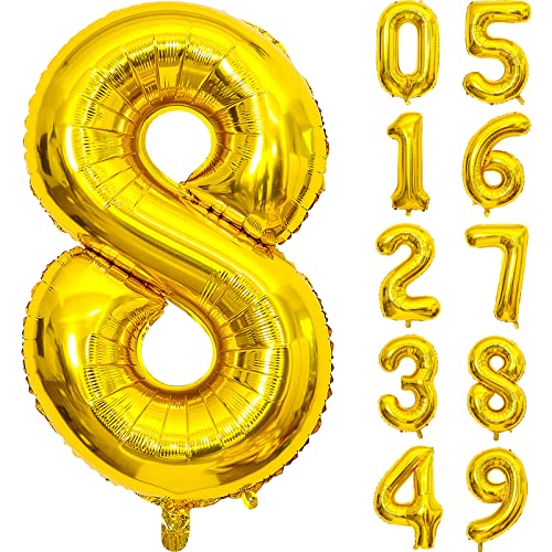 Luftballons 8 100cm Riesen Nummer Geburtstagsdeko folienballons XXL Happy Birthday Digital Ballon 8 Gold Ballons für Geburtstagsfeier Dekoration für Jungen, Mädchen, Men, Frauen Party Supplies von GRESAHOM