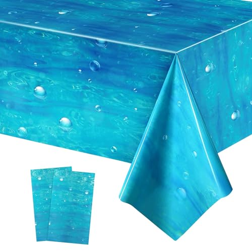 2PCS Ozean Welle Party Tischdecke,Blau OzeanTischdecke Wassertischabdeckung Einweg Plastik Tischdecke unter dem Meer Dekorationen für Strand Pool Geburtstag Party Dekorationen 137 x 274cm von GRESATEK