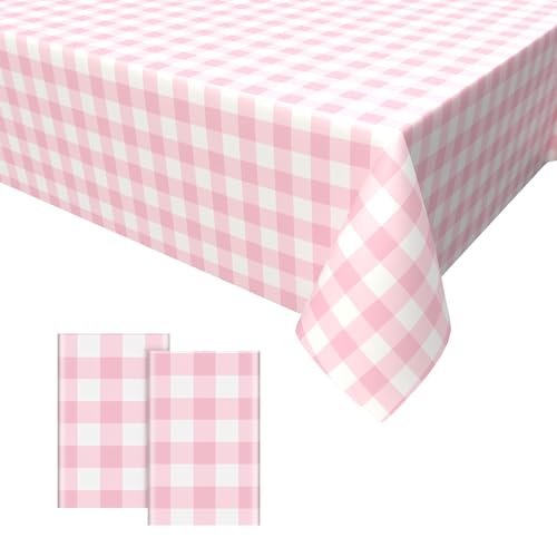 2PCS Rosa Weiß Karierte Tischdecken,Tischtuch Karo Rosa Weiß Einweg Plastik Tischdecke Einweg Tischdecke mit Karierter Flagge für Gartentisch Feierntage Party Weihnachten Hochzeit Picknick 137 x 274cm von GRESATEK