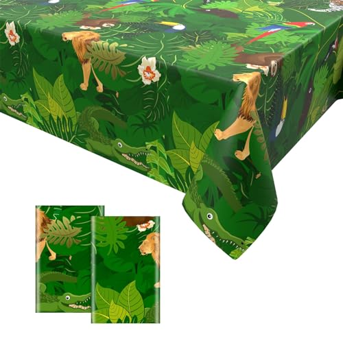 2PCS Safari Dschungel Tischdecke,Grün Party Tischdecke Kunststoff Einweg Tischdecke Junge Thema Geburtstag Partyzubehör für Kinder Jungen Mädchen 137 x 274cm von GRESATEK