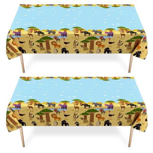 2PCS Safari Dschungel Tischdecke Geburtstag,Wild One Party Tischdecke Einweg Plastik Wasserdicht Tischdecke für Kinder Jungen Mädchen Junge Geburtstag Party Dekorationen 137 x 274cm von GRESATEK