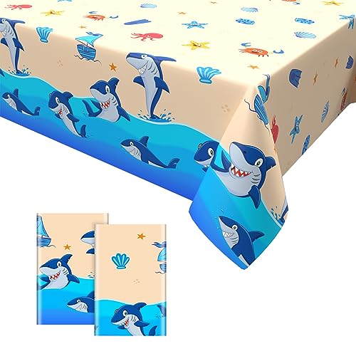 2PCS Tischdecke Baby Shark,Ozean Wellen Hai Party Tischtuch Plastik Wasserdicht Einweg Tischdecke für Ozean Geburtstag Jubiläum Party Supplies 137 x 274cm von GRESATEK