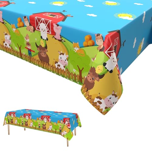 Bauernhof Tiere Tischdecken,Kuh Party Tischdecke Kunststoff Einweg Tischdecke Tiere Thema Geburtstag Party Tischdekorationen für Kinder Jungen Mädchen 137 x 274cm von GRESATEK