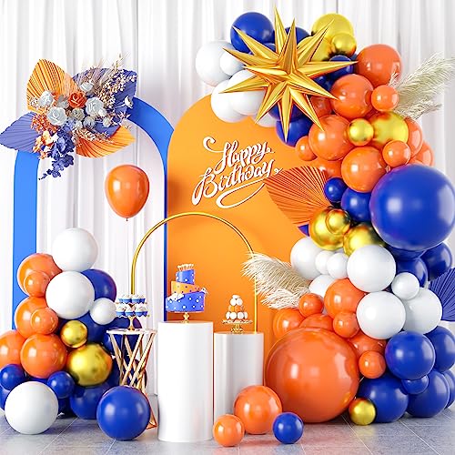 Blau Orange Luftballon Girlande Kit, dunkle Marineblau Orange Weiß Metallic Gold Ballons Dekorationen mit explodierenden Stern Folienballon für Birthday Baseball Themed Party Decor Supplies von GRESATEK