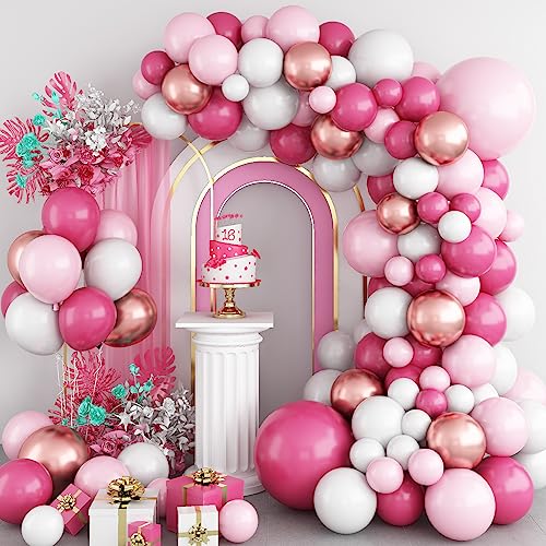 Hot Pinke Ballonbogen Girlande Kit,Pink Weiß Ballon Girlande Helium Metallic Luftballons Rosa Party Deko für Baby Shower Hochzeit Geburtstag Party Dekorationen von GRESATEK
