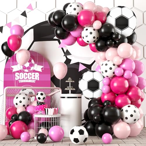 Fussball Luftballon Girlande, Schwarz Rosa Hot Pinke Ballon mit 4D Fußball Folienballons,Fussball Deko Geburtstag Mädchen, Rosa Luftballon Girlande for Fussball Geburtstag Party Dekoration Fussball Luftballon Girlande, Schwarz Rosa Hot Pinke Ballon mit 4D Fußball Folienballons,Fussball Deko Geburtstag Mädchen, Rosa Luftballon Girlande for Fussball Geburtstag Party Dekoration von GRESATEK
