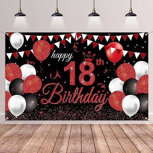 18. Geburtstagsfeier Deko Banner Hintergrund, Rot Schwarz Geburtstagsdeko Happy Birthday Banner Party Dekorationen für Frauen Mann 18. Geburtstag 18. Geburtstagsfeier Deko Banner Hintergrund, Rot Schwarz Geburtstagsdeko Happy Birthday Banner Party Dekorationen für Frauen Mann 18. Geburtstag von GRESATEK
