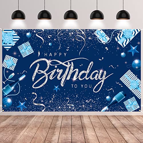 GRESATEK Blau Silber Happy Birthday Banner, Blau Geburtstag Banner Party Deko, Extra Großes Banner Drinnen und Draußen Poster Geburtstagsdeko Hintergrund GRESATEK Blau Silber Happy Birthday Banner, Blau Geburtstag Banner Party Deko, Extra Großes Banner Drinnen und Draußen Poster Geburtstagsdeko Hintergrund von GRESATEK