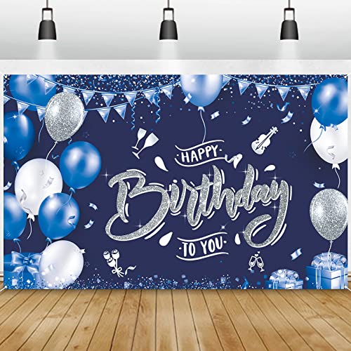 GRESATEK Blau Silber Happy Birthday Banner, Geburtstags Banner Party Hintergrund für Geburtstagsdeko, Extra Großes Banner Deko Drinnen und Draußen Poster für Mann und Frauen GRESATEK Blau Silber Happy Birthday Banner, Geburtstags Banner Party Hintergrund für Geburtstagsdeko, Extra Großes Banner Deko Drinnen und Draußen Poster für Mann und Frauen von GRESATEK