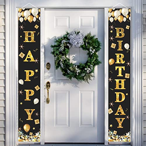 GRESATEK Geburtstagsbanner Deko, Happy Birthday Tür Banner Hintergrund für Männer und Frauen, 2 Stück Schwarzes Gold Geburtstags Party Veranda Dekorationen Stoff Banner GRESATEK Geburtstagsbanner Deko, Happy Birthday Tür Banner Hintergrund für Männer und Frauen, 2 Stück Schwarzes Gold Geburtstags Party Veranda Dekorationen Stoff Banner von GRESATEK