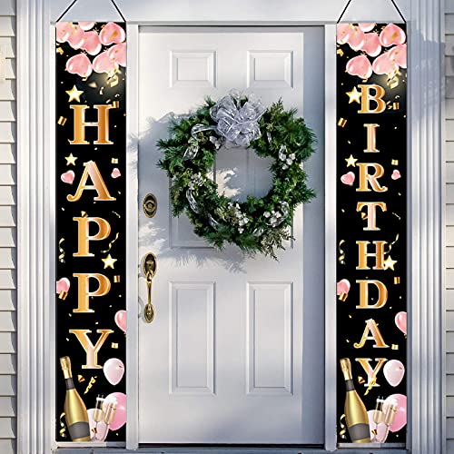 GRESATEK Geburtstagsdeko Banner, Happy Birthday Tür Banner Hintergrund für Männer und Frauen, 2 Stück Schwarz Rosa Geburtstagsfeier Veranda Deko Stoff Banner GRESATEK Geburtstagsdeko Banner, Happy Birthday Tür Banner Hintergrund für Männer und Frauen, 2 Stück Schwarz Rosa Geburtstagsfeier Veranda Deko Stoff Banner von GRESATEK