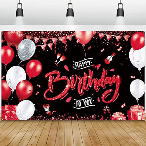 GRESATEK Rot Schwarz Geburtstags Banner, Happy Birthday Banner Party Hintergrund für Geburtstagsdeko, Extra Großes Banner Deko Drinnen und Draußen Poster für Mann und Frauen von GRESATEK