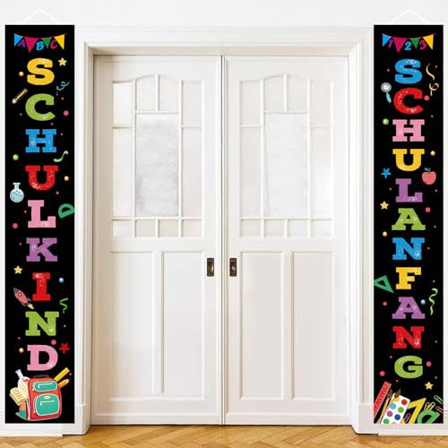 GRESATEK Schulanfang Banner Deko,Schwarz Alles Gute Zum Schulanfang Tür Banner für Schüler,2 Stück Einschulung Banner Photo Booth Veranda Dekoration für Drinnen und Draußen GRESATEK Schulanfang Banner Deko,Schwarz Alles Gute Zum Schulanfang Tür Banner für Schüler,2 Stück Einschulung Banner Photo Booth Veranda Dekoration für Drinnen und Draußen von GRESATEK
