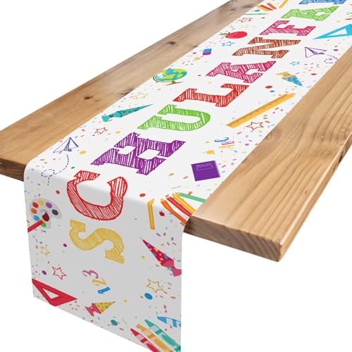 GRESATEK Tischläufer Einschulung Deko Weiß, Tischband für Schuleinführung Schulkind Bunt Zuckertüten ABC, Tisch Läufer Tischdeko für Mädchen Jungen Schulanfang Einschulung Deko, 180 x 35cm von GRESATEK
