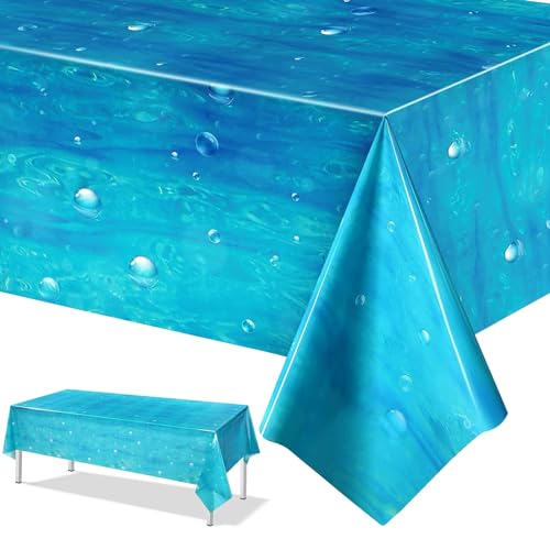 Ozean Welle Party Tischdecke,Blau Ozean Tischdecke Wassertischabdeckung Einweg Plastik Tischdecke unter dem Meer Dekorationen für Strand Pool Geburtstag Party Dekorationen 137 x 274cm von GRESATEK