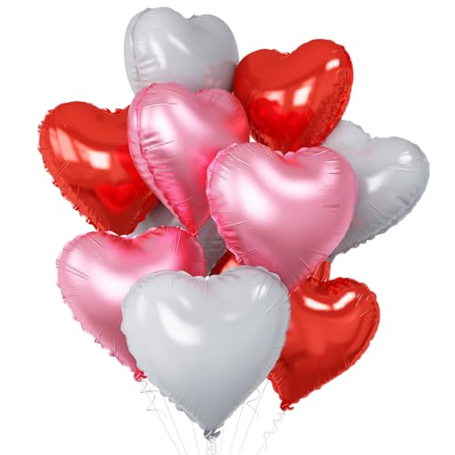 Rosa Rot Herz Luftballons,10Pcs Rosa Weiß Folie Herz Geformt Luftballons,18Inch Rot Weiß Helium Mylar Luftballons für Valentinstag,Verlobung,Brithday,Baby Dusche,Hochzeit Party Dekoration von GRESATEK