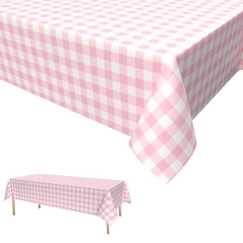 Rosa Weiß Karierte Tischdecken,Tischtuch Karo Rosa Weiß Einweg Plastik Tischdecke Einweg Tischdecke mit Karierter Flagge für Gartentisch Feierntage Party Weihnachten Hochzeit Picknick 137 x 274cm von GRESATEK