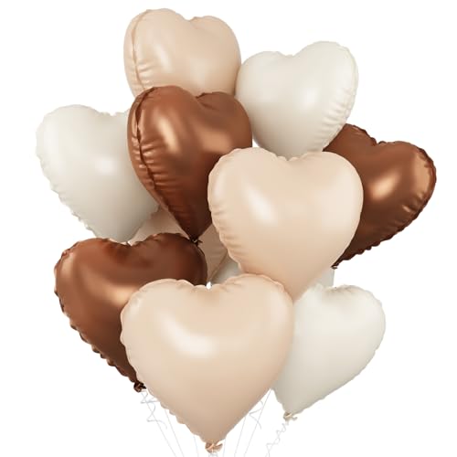 Sand Weiß Braun Herz Luftballons,10Pcs Aprikose Beige Folie Herz Luftballons,18Inch Braun Creme Nude Neutral Helium Luftballons für Valentinstag,Verlobung,Brithday,Baby Dusche,Hochzeit Dekoration von GRESATEK