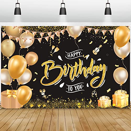 Schwarz Gold Happy Birthday Banner, GRESATEK Geburtstag Deko Banner Party Dekoration, Extra Großes Banner Drinnen und Draußen Poster Hintergrund für Mann und Frauen Schwarz Gold Happy Birthday Banner, GRESATEK Geburtstag Deko Banner Party Dekoration, Extra Großes Banner Drinnen und Draußen Poster Hintergrund für Mann und Frauen von GRESATEK