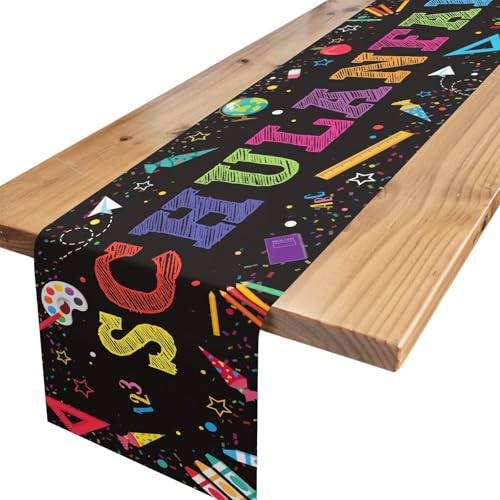 Tischläufer Einschulung Deko Schwarz, Tischband für Schuleinführung Schulkind Bunt Zuckertüten ABC, Tisch Läufer Tischdeko für Mädchen Jungen Schulanfang Einschulung Deko, 180 x 35cm Tischläufer Einschulung Deko Schwarz, Tischband für Schuleinführung Schulkind Bunt Zuckertüten ABC, Tisch Läufer Tischdeko für Mädchen Jungen Schulanfang Einschulung Deko, 180 x 35cm von GRESATEK