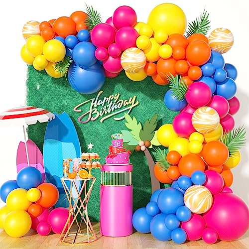 GRESATEK Tropical Themed Luftballon Girlande Kit, Hot Pink Blau Orange Gelb verschiedene Größe Ballons Dekorationen für Geburtstag Baby Shower Hawaiian Tropical Summer Theme Party Decor Supplies von GRESATEK