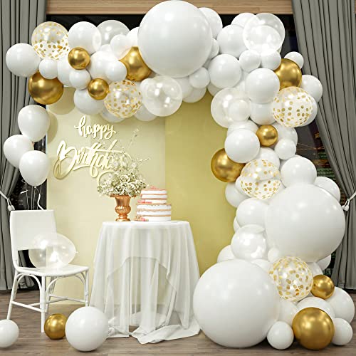 Weiß Gold Luftballons Girlande,GRESATEK Weiß Gold Ballon Girlande Helium Ballonbogen Kit für Geburtstagsdeko Engagement Babydusche Jubiläum Hochzeit Dekorationen von GRESATEK