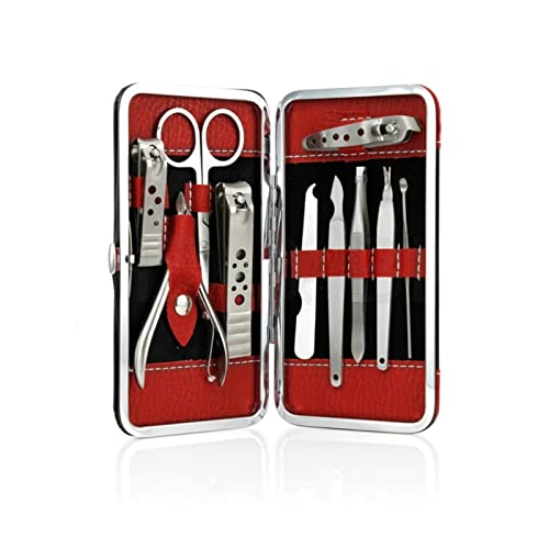 GRFIT Maniküre Set Professionelle Nagel-Kunst-Maniküre-Werkzeuge Set Nails Clipper-Schere Tweezer Messer Maniküre-Sets Fall for Nagel-Maniküre Profi Nagelknipser Set (Color : 10Pcs Red) von GRFIT