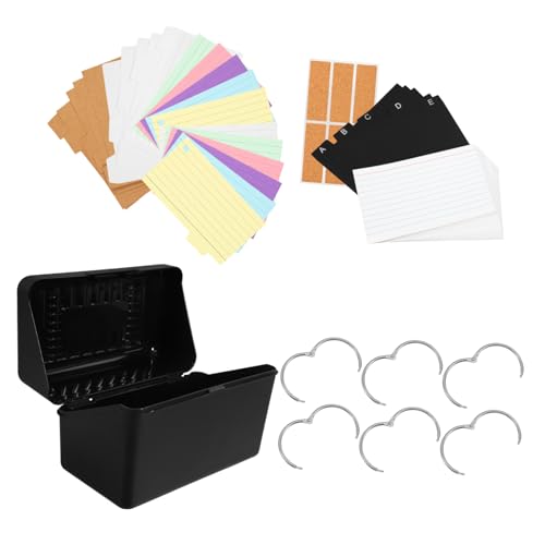 GRIRIW 1 Satz Indexkarten Organizer Set Schwarze Box mit Trennwänden und Linierten Karteikarten Farbigen Index Tabs für Effiziente Büroorganisation und Schnelle von GRIRIW