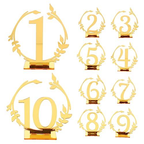 GRIRIW 10 Stück Tisch Nummernschild hochzeitsdeko visitenkarten halterung Inhaber der Tischnummer Goldene Tischnummern für die Hochzeit Ort tischkarten runder esstisch Tischschilder Acryl von GRIRIW