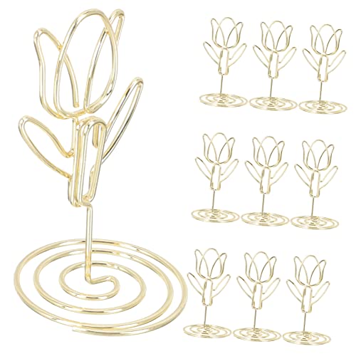 GRIRIW 10 Stück Tulip Visitenkartenhalter Platzkarte für die Hochzeit Bildhalter für Tisch Bild steht Fotohalter für Tisch Notizständer für den Hochzeitstisch Notenhalter Metall Golden von GRIRIW