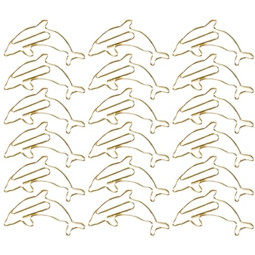 GRIRIW 18 Stück Kreative Metall Papierklammern Cartoon Design Dekorative Büroklammern für Schule und Büro Goldene Delfinform Starke Haltekraft Langlebig und Vielseitig Einsetzbar von GRIRIW