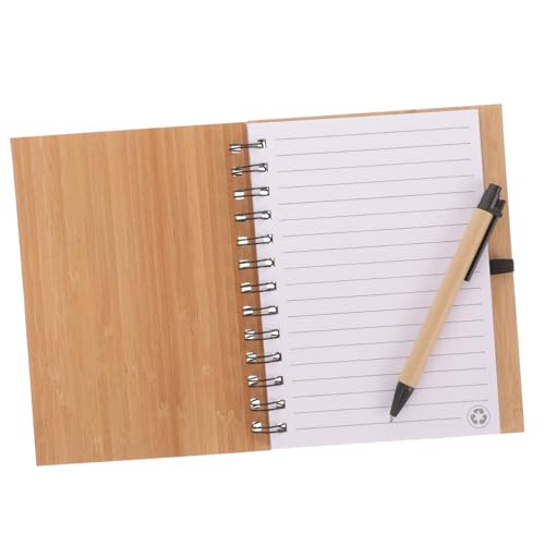 GRIRIW 1Satz Tragbares Notizbuch mit Spiralbindung und Bamboodeckel Praktischer Büroplaner für Studenten Lehrer und Büroangestellte Stift für Tägliche Notizen von GRIRIW
