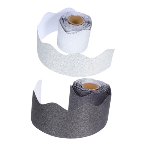 GRIRIW 2 Rollen Glitzernde Schwarze Bordüren für Pinnwände Dekorative Gewellte Bordüren für Schule und Büro Einfach Anzubringen Design und Silber von GRIRIW