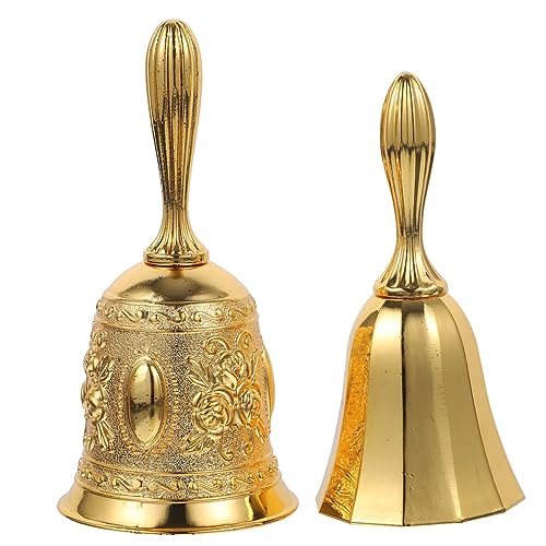GRIRIW 2 Stück Retro Dinner Bell aus Kupferlegierung mit Komfortablem Griff Vielseitige Handglocke für Restaurant Schule Haustiertraining und Weihnachtsdeko Gold und Roségold GRIRIW 2 Stück Retro Dinner Bell aus Kupferlegierung mit Komfortablem Griff Vielseitige Handglocke für Restaurant Schule Haustiertraining und Weihnachtsdeko Gold und Roségold von GRIRIW