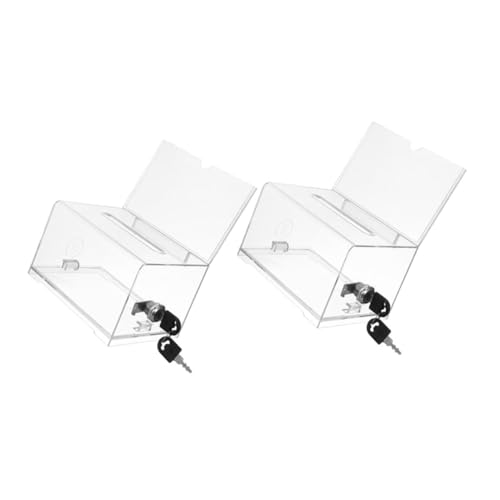GRIRIW 2 Stück Transparente Acryl Spendenbox mit Schloss Sichere Vorschlagsbox für Visitenkarten Geld und Tipps Praktischer Kartenhalter für Cafés und Veranstaltungen von GRIRIW